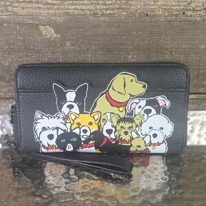 Marc Tetro Black Dog Print Wallet With Dog Bone Zipper Pull, NWT